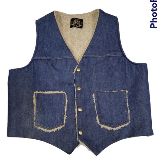 VIntage Mens XL Denim Sherpa Lined Jean Vest Jacket Western Riding Rodeo Trucker